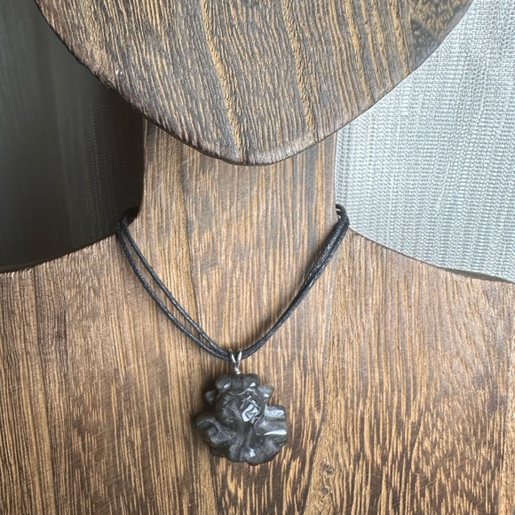 Silver Sheen Obsidian Goldfish Pendant Necklace on Black Rope - Picture 7 of 12